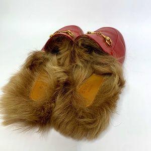 Gucci Fur Princetown Loafers in Red (size 10)